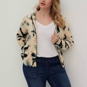 Torrid Everyday Soft Plush Cardigan Hooded Raglan Sweater in Tye Dye Women’s 3X